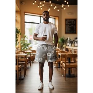 RGSTR Mens 2XL Heather Gray Floral Ltd Edition Fleece Sweat Shorts Streetwear